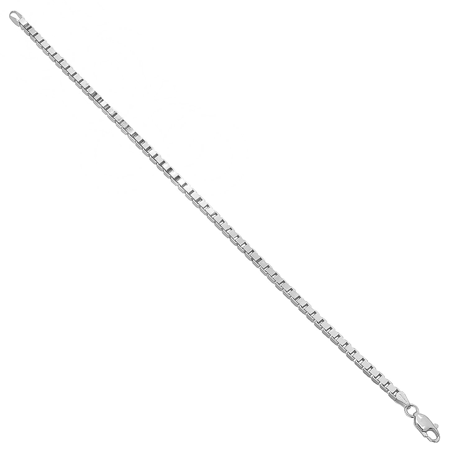 2.7mm Solid .925 Sterling Silver Square Box Chain Bracelet + Gift Box