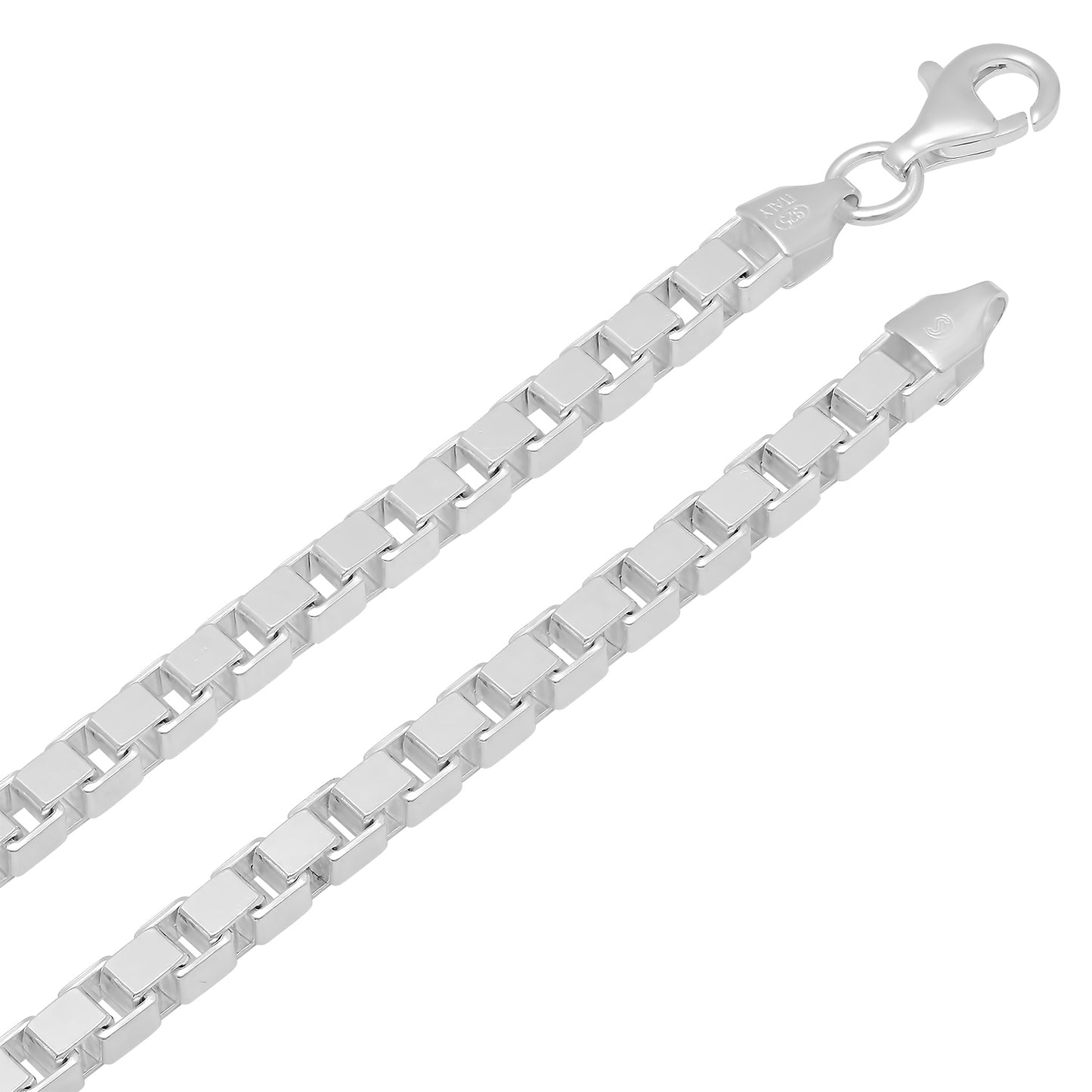 4.5mm Solid .925 Sterling Silver Square Box Chain Necklace