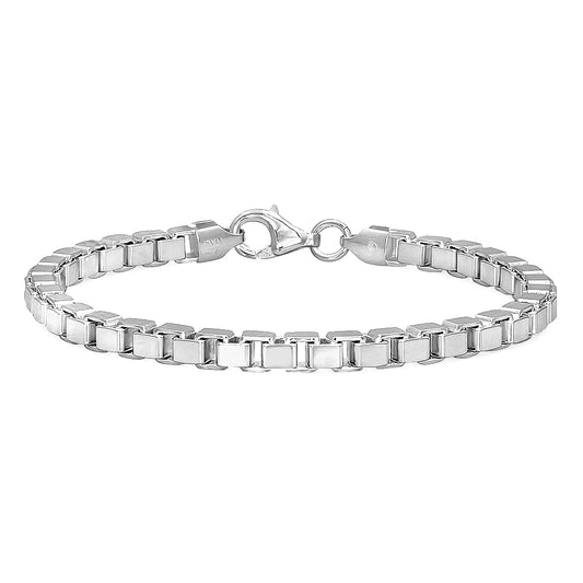 4.5mm Solid .925 Sterling Silver Square Box Chain Bracelet