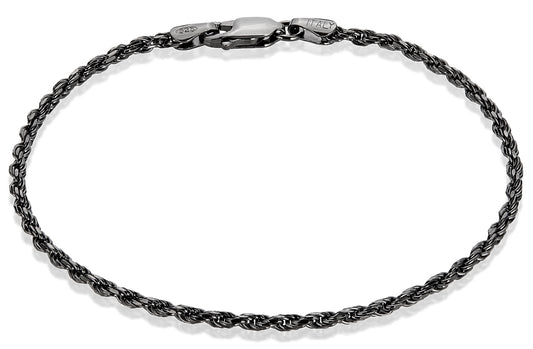 2.2mm Diamond-Cut Black Plated Silver Twisted Rope Chain Bracelet