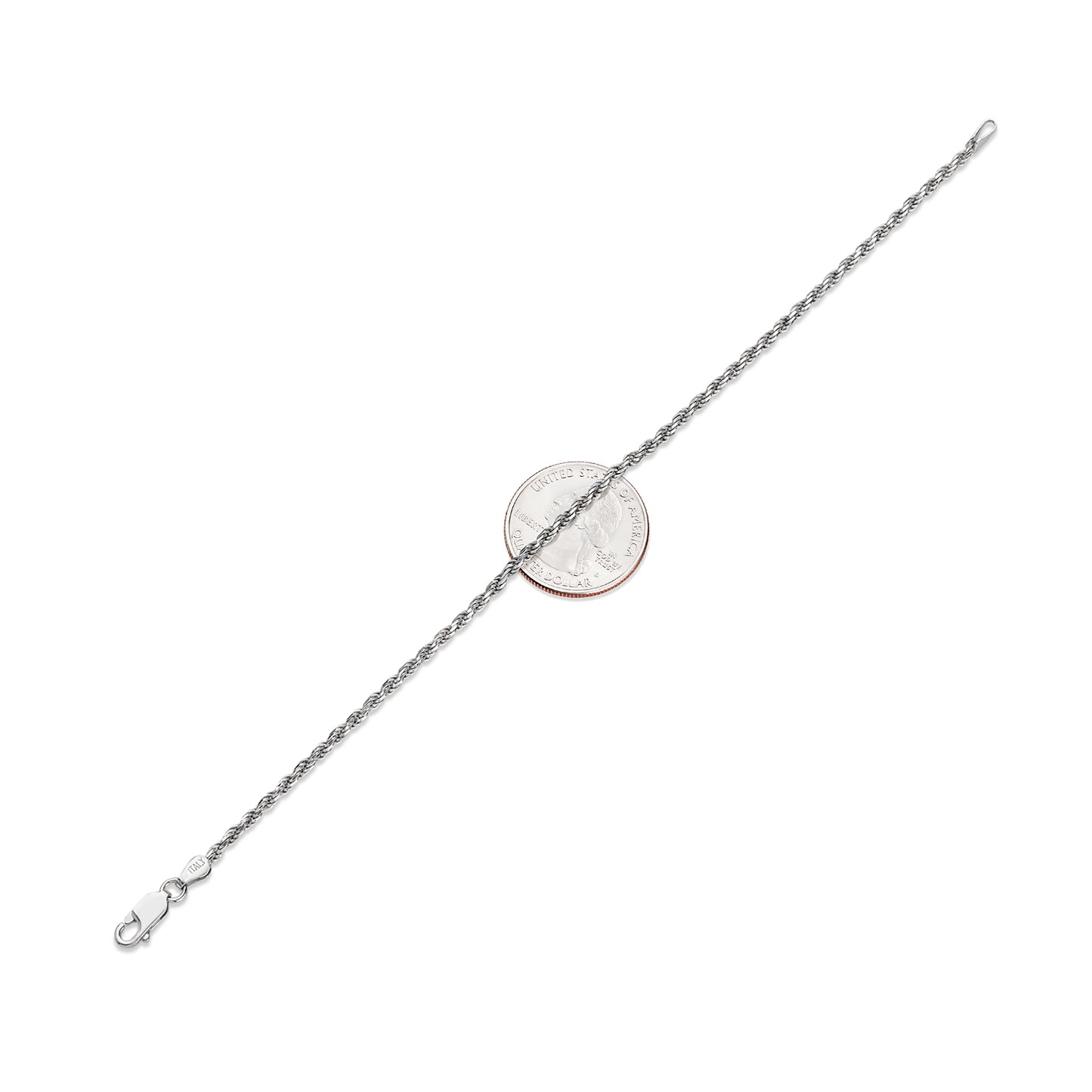 2mm-3mm Solid .925 Sterling Silver Diamond-Cut Twisted Rope Chain Anklet 9 -10" Made in Italy