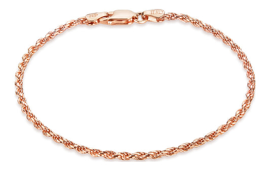 2.2mm Diamond-Cut Rose Gold Plated Silver Twisted Rope Chain Bracelet