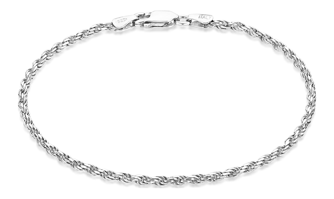 2.2mm Oxidized .925 Sterling Silver Silver Twisted Rope Chain Bracelet