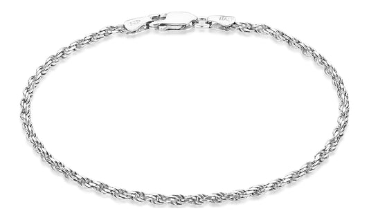 2.2mm Oxidized .925 Sterling Silver Silver Twisted Rope Chain Bracelet