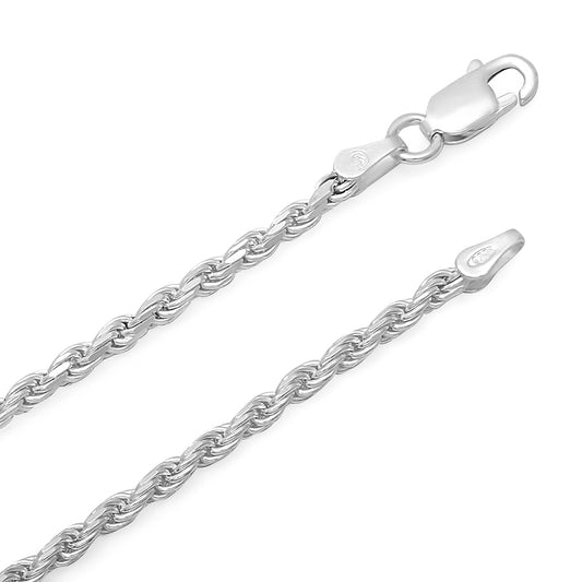 2.2mm .925 Sterling Silver Diamond-Cut Twisted Rope Chain Necklace + Gift Box