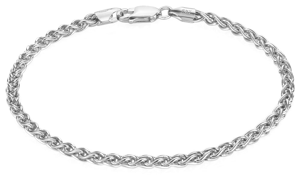 1mm-5mm Solid .925 Sterling Silver Braided Wheat Chain Bracelet 7-9" Made in Italy