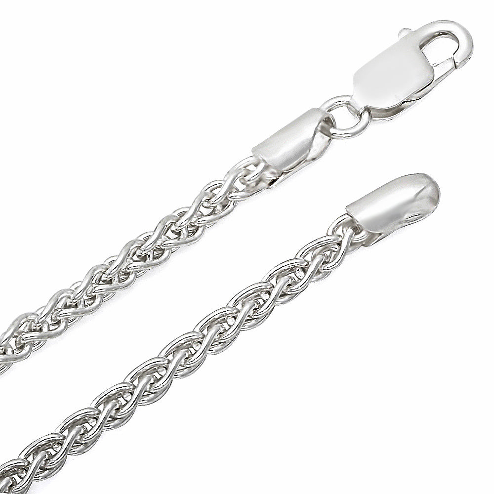 2.7mm Solid .925 Sterling Silver Braided Wheat Chain Necklace + Bracelet Set