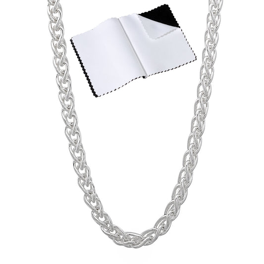 2.7mm Solid .925 Sterling Silver Braided Wheat Chain Necklace + Gift Box