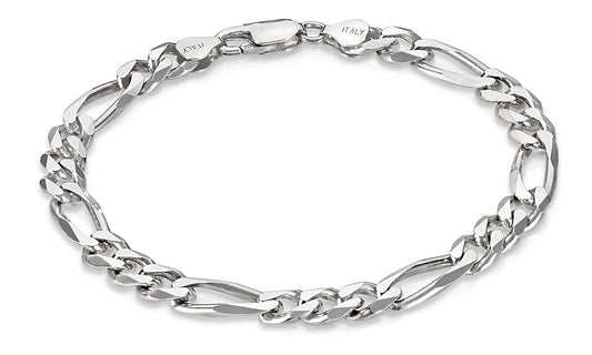 8mm Oxidized .925 Sterling Silver Silver Flat Figaro Chain Bracelet