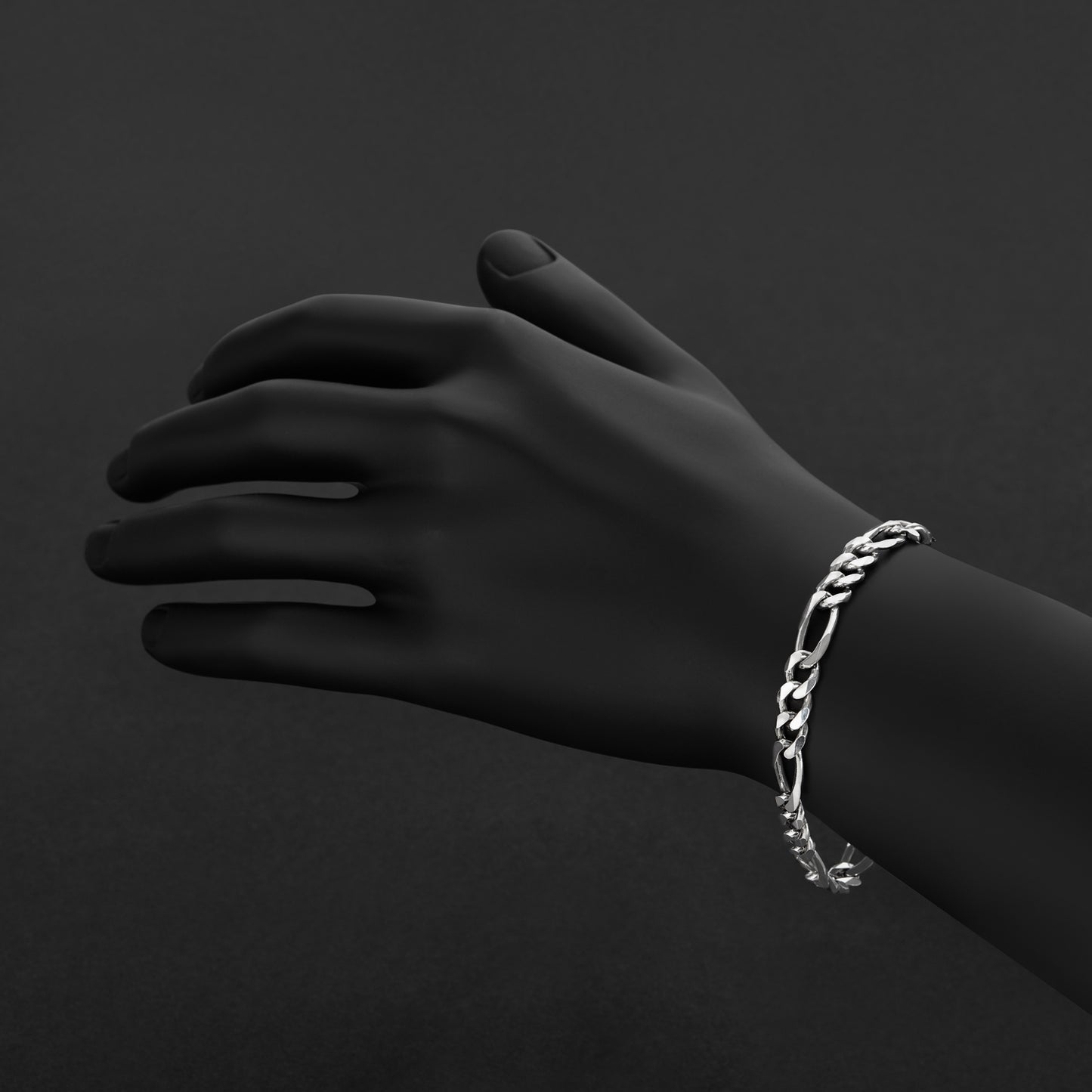 8mm Oxidized .925 Sterling Silver Silver Flat Figaro Chain Bracelet