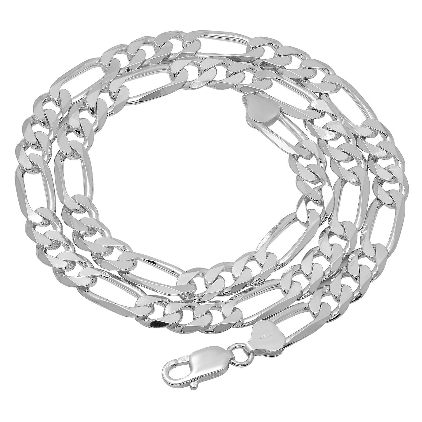 Men's 8mm Solid .925 Sterling Silver Flat Figaro Chain Necklace + Gift Box