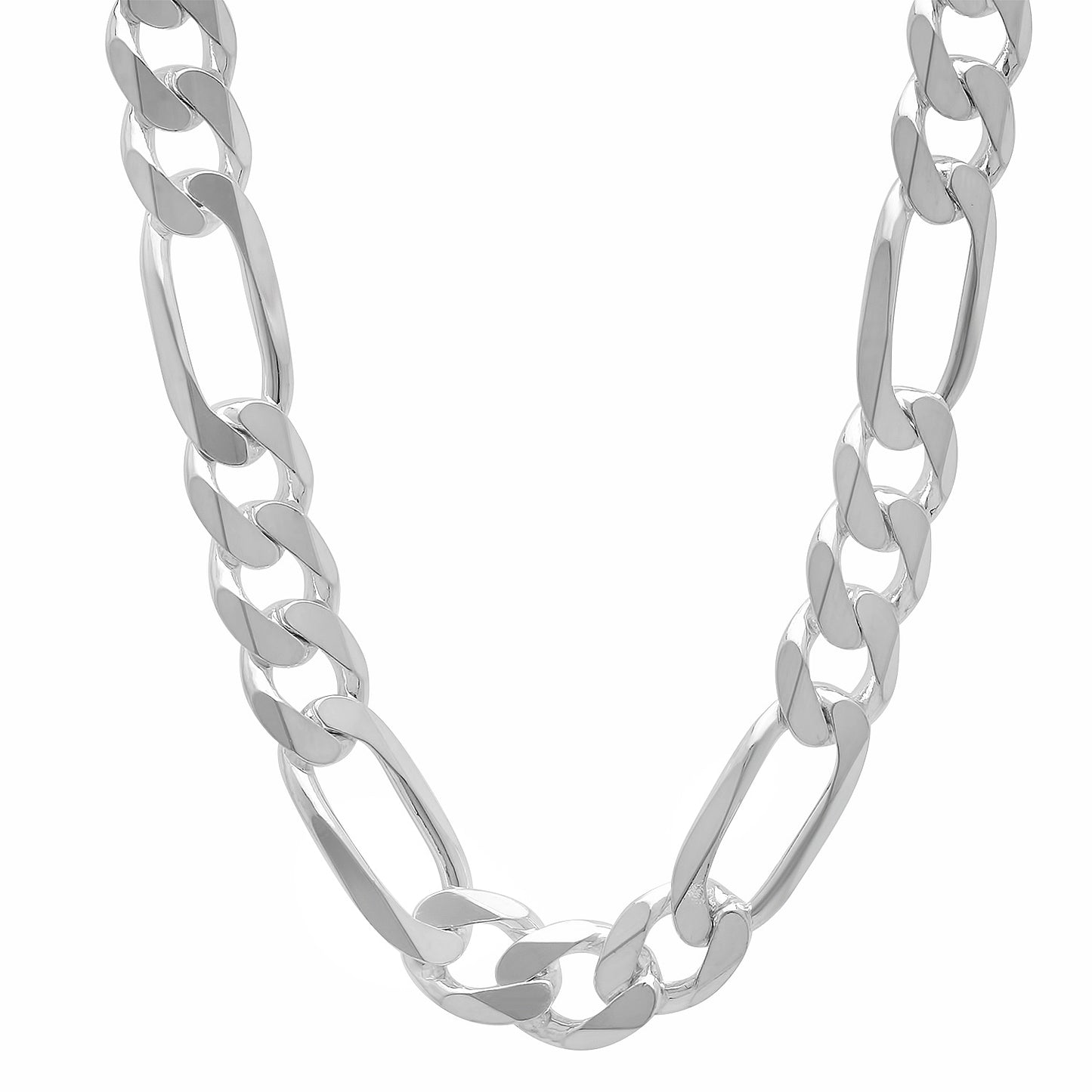 Men's 8mm Solid .925 Sterling Silver Flat Figaro Chain Necklace + Gift Box