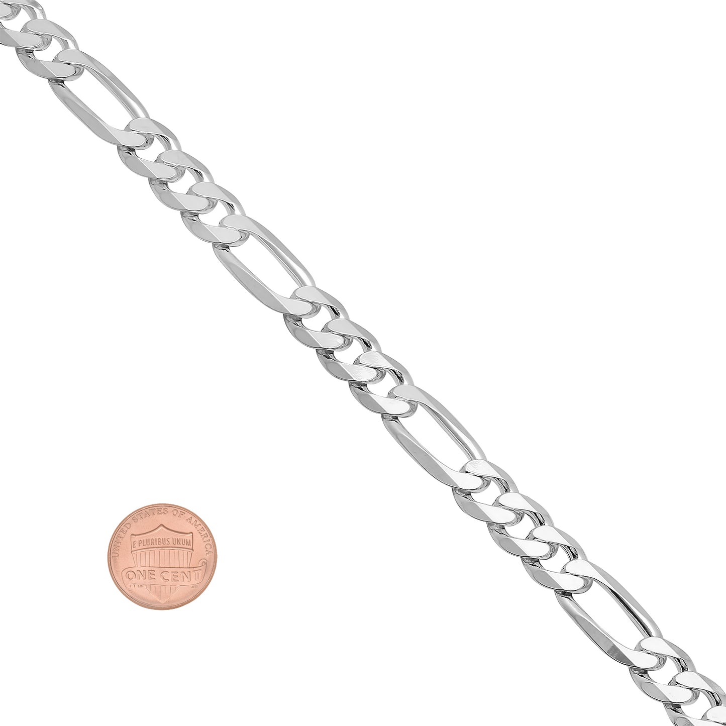 Men's 8mm Solid .925 Sterling Silver Flat Figaro Chain Necklace + Gift Box