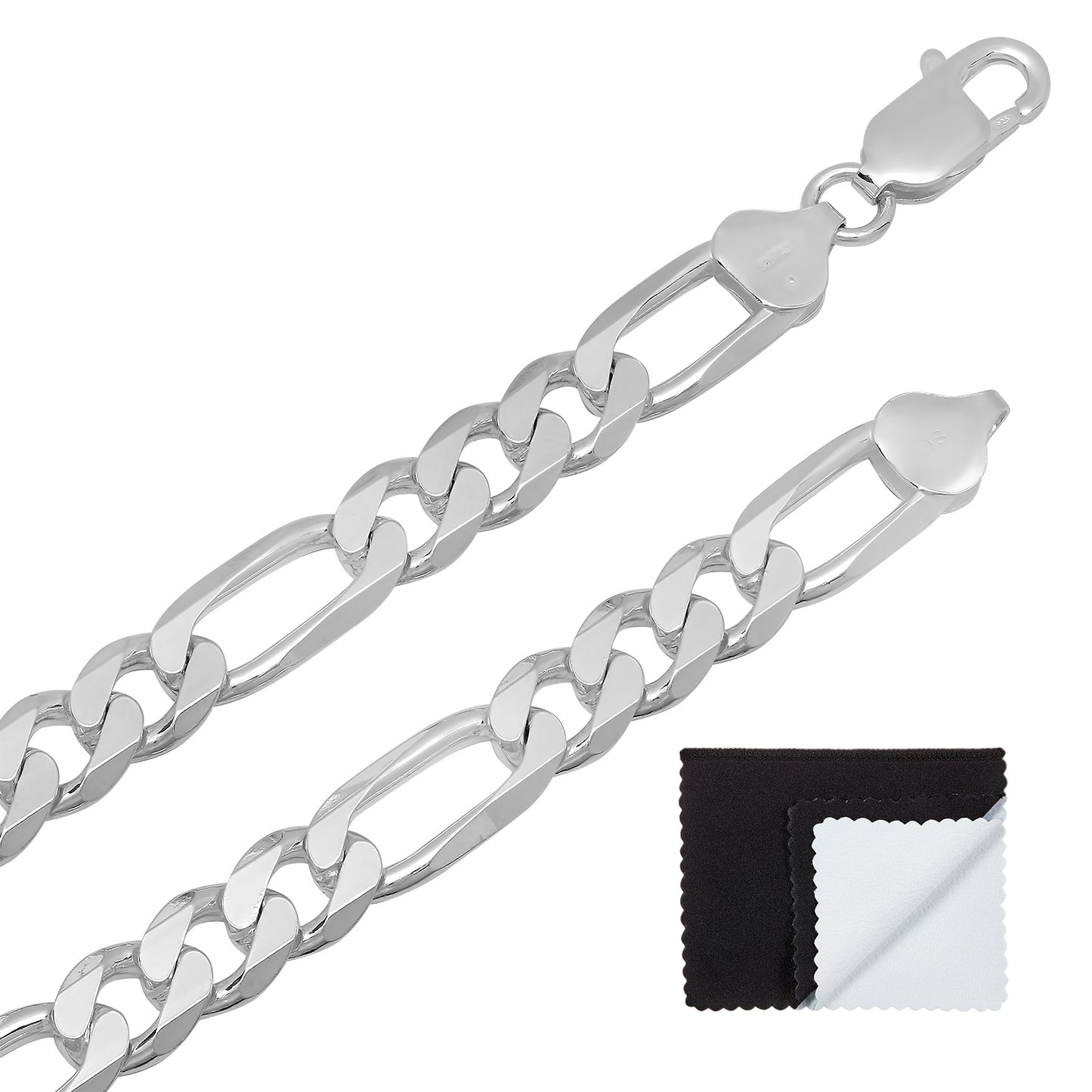 Men's 8mm Solid .925 Sterling Silver Flat Figaro Chain Necklace + Gift Box