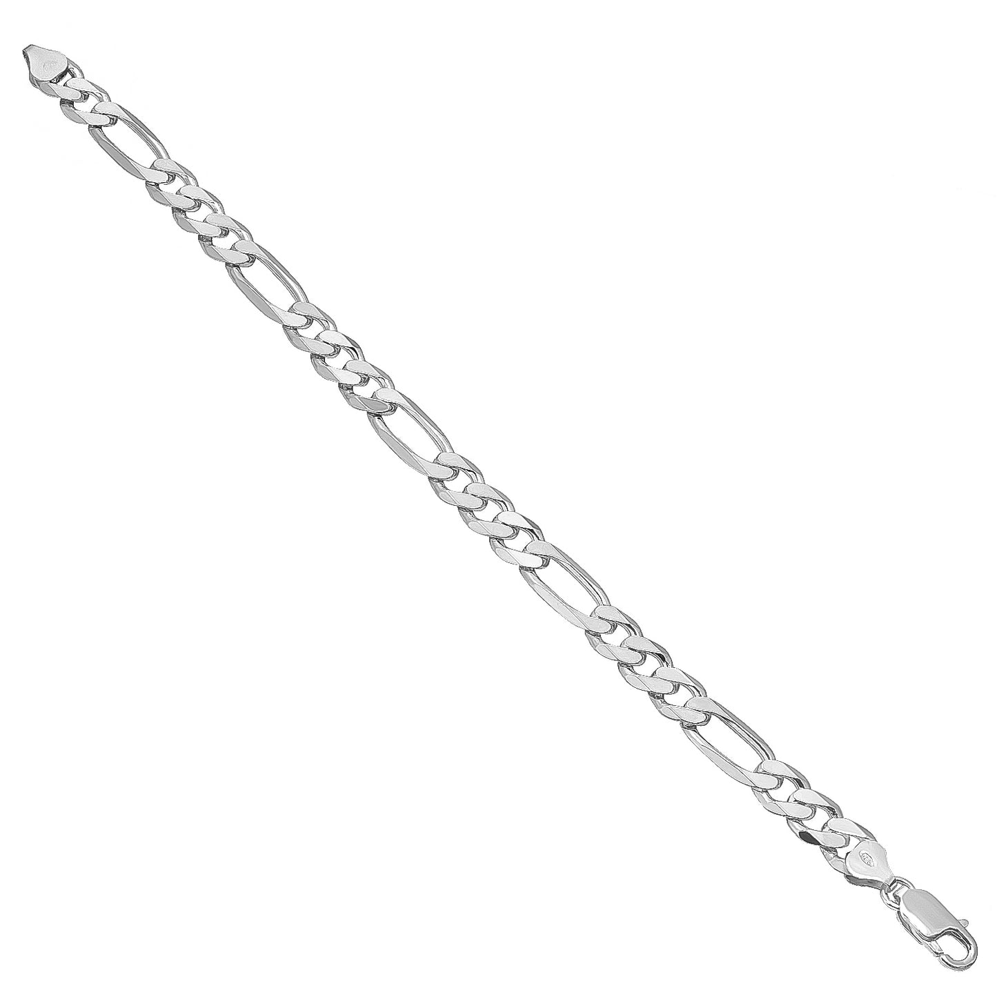 Men's 8mm Solid .925 Sterling Silver Flat Figaro Chain Necklace + Gift Box