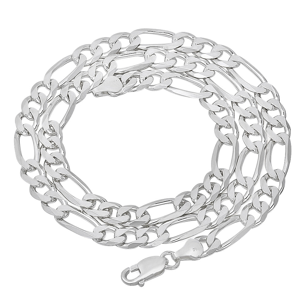 Men's 7mm Oxidized .925 Sterling Silver Silver Flat Figaro Chain Necklace