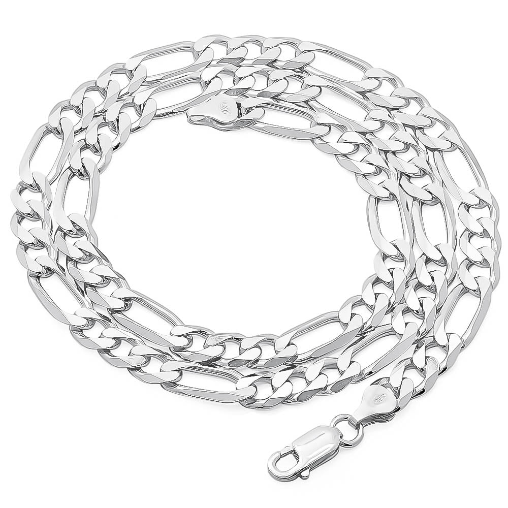 Men's 7mm Solid .925 Sterling Silver Flat Mariner Chain Necklace