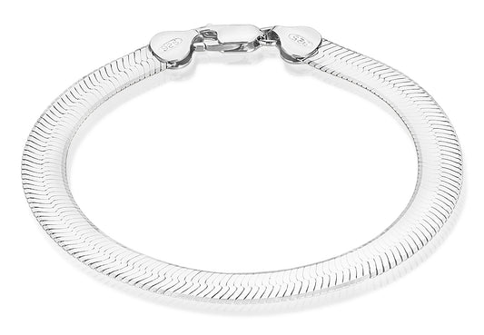 6.7mm Rhodium Plated Silver Flat Herringbone Chain Bracelet