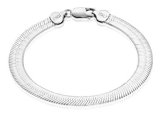 6.7mm Oxidized .925 Sterling Silver Silver Flat Herringbone Chain Bracelet