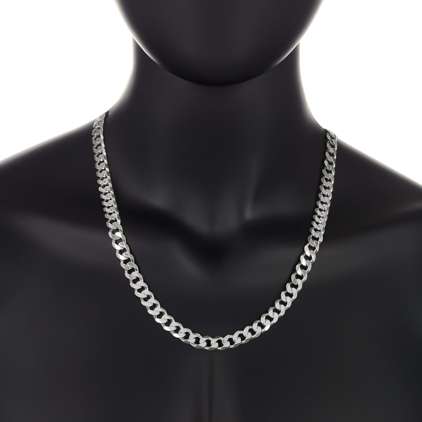 8.9mm Solid .925 Sterling Silver Beveled Curb Chain Necklace