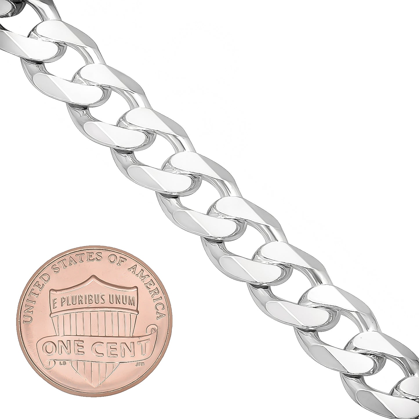 Men's 8.9mm Solid .925 Sterling Silver Beveled Curb Chain Necklace + Gift Box