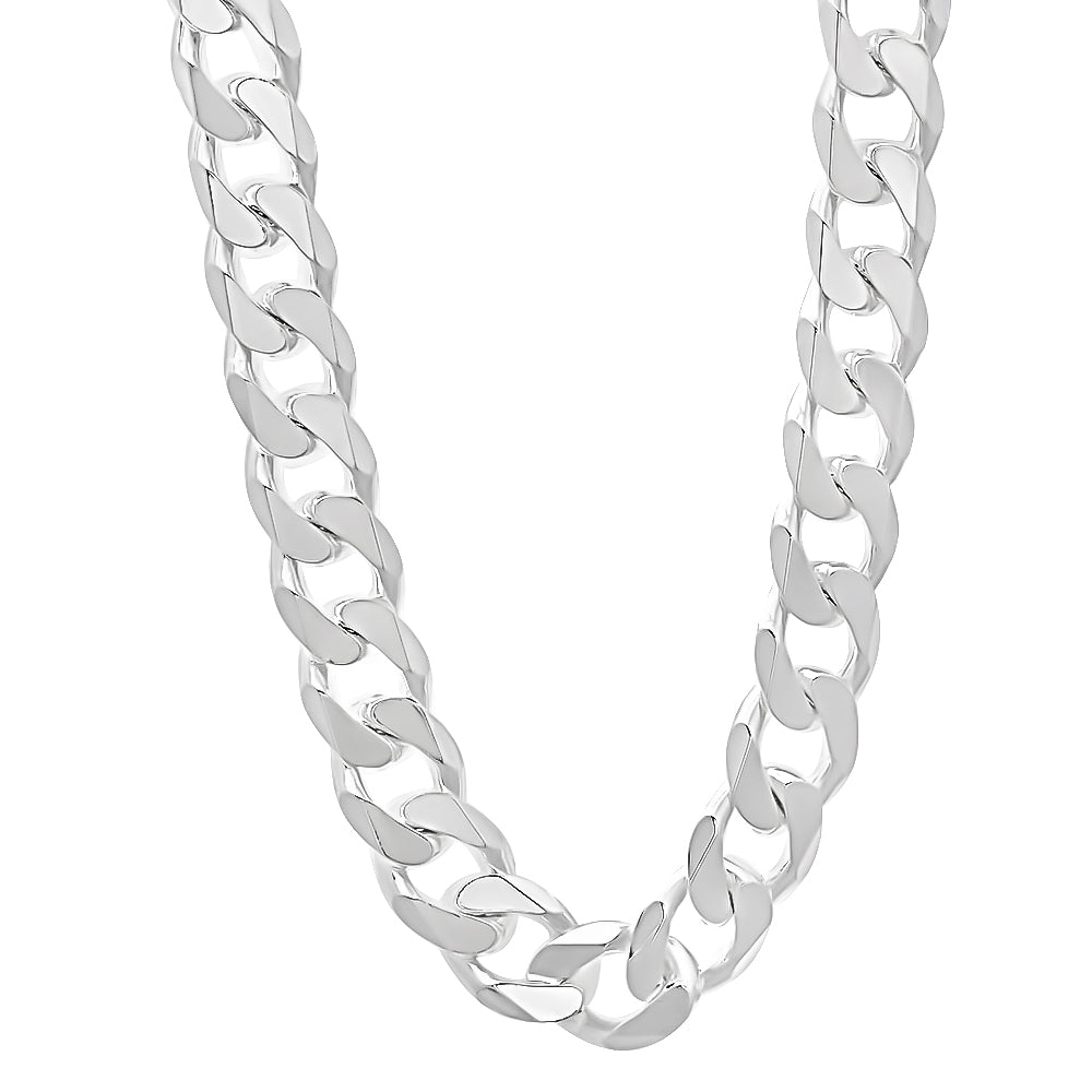 8.9mm Solid .925 Sterling Silver Beveled Curb Chain Necklace