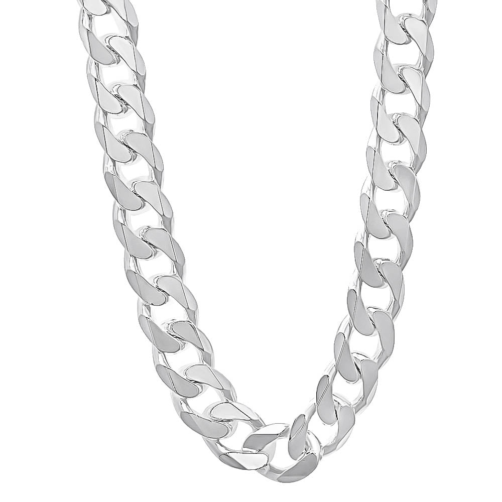 Men's 8.9mm Solid .925 Sterling Silver Beveled Curb Chain Necklace + Gift Box