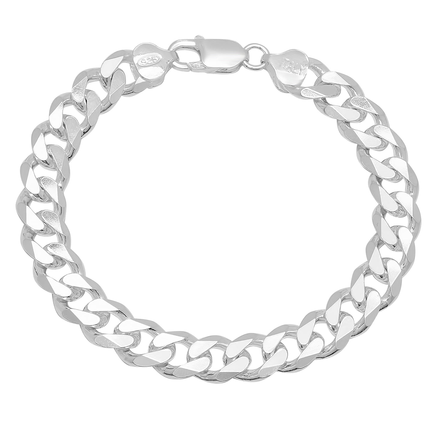 3mm-16mm Solid .925 Sterling Silver Italian Beveled Curb Chain Bracelet