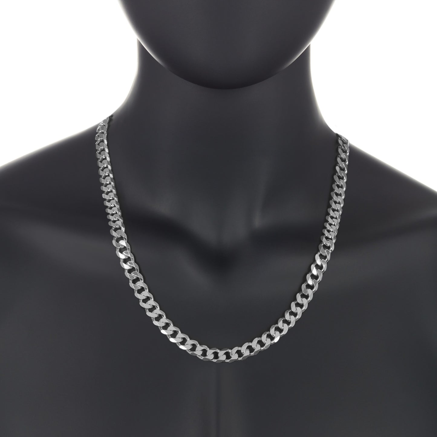 Men's 9.2mm Solid .925 Sterling Silver Beveled Curb Chain Necklace