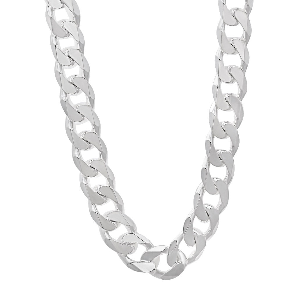 Men's 8.9mm Solid .925 Sterling Silver Beveled Curb Chain Necklace + Gift Box