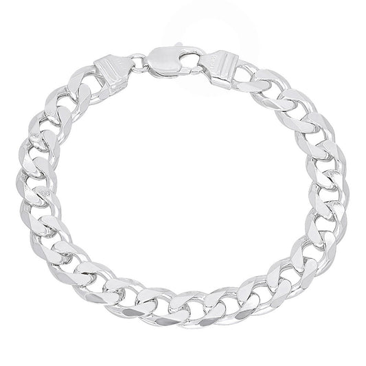 Men's 9.2mm Solid .925 Sterling Silver Flat Curb Chain Bracelet