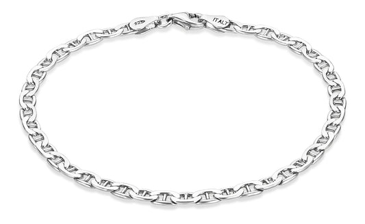 3.5mm Oxidized .925 Sterling Silver Silver Flat Mariner Chain Bracelet