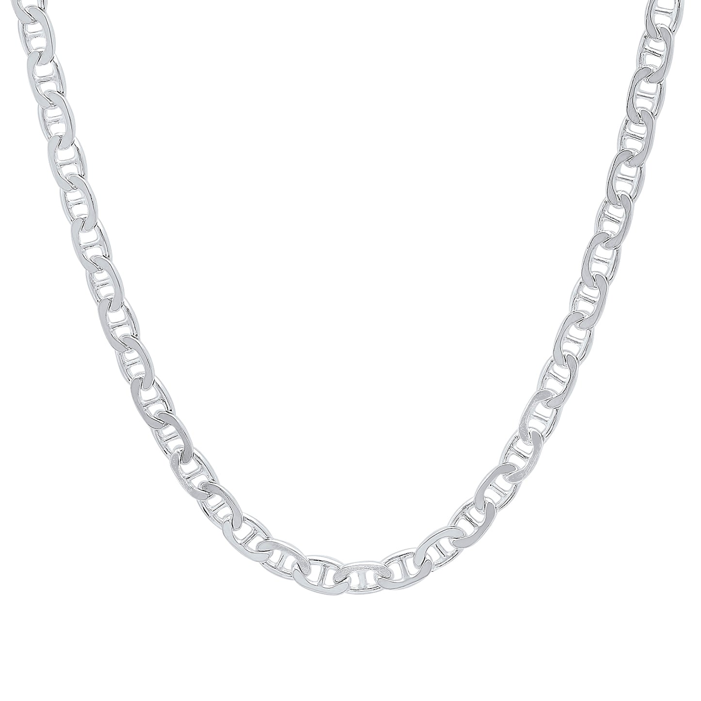 3.5mm High-Polished .925 Sterling Silver (Nickel Free) Flat Mariner Chain Necklace, 7'-40' (SKU: NK1201)