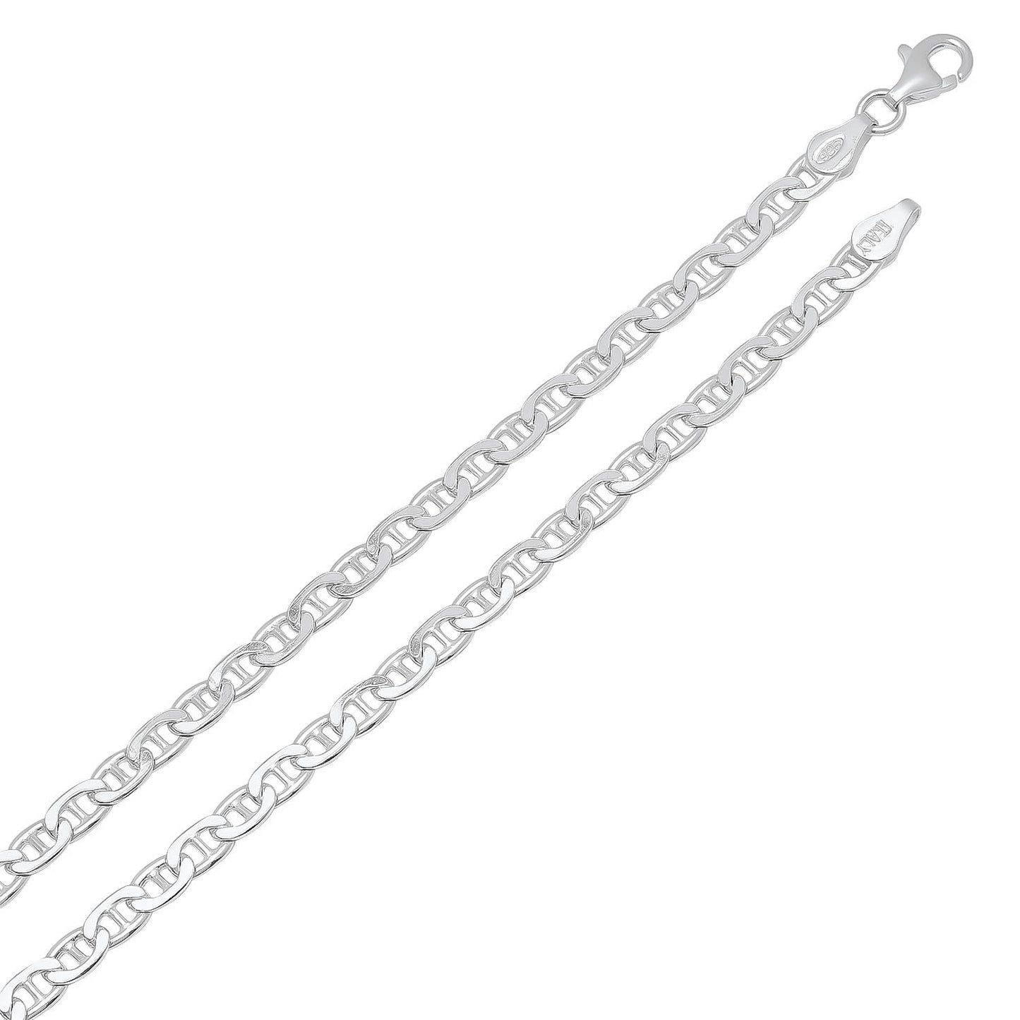 3.5mm Solid .925 Sterling Silver Flat Mariner Chain Necklace + Gift Box