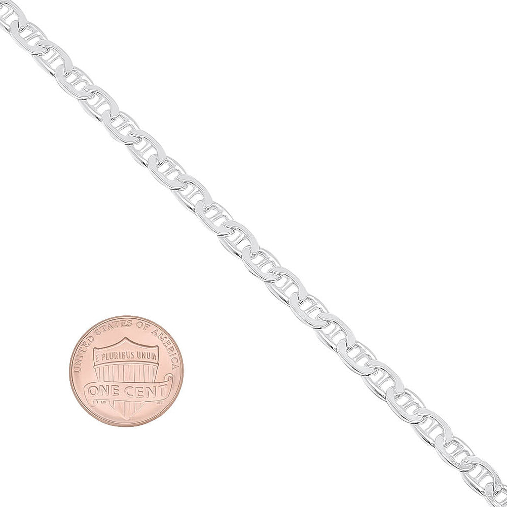 3.5mm Solid .925 Sterling Silver Flat Mariner Chain Necklace + Bracelet Set