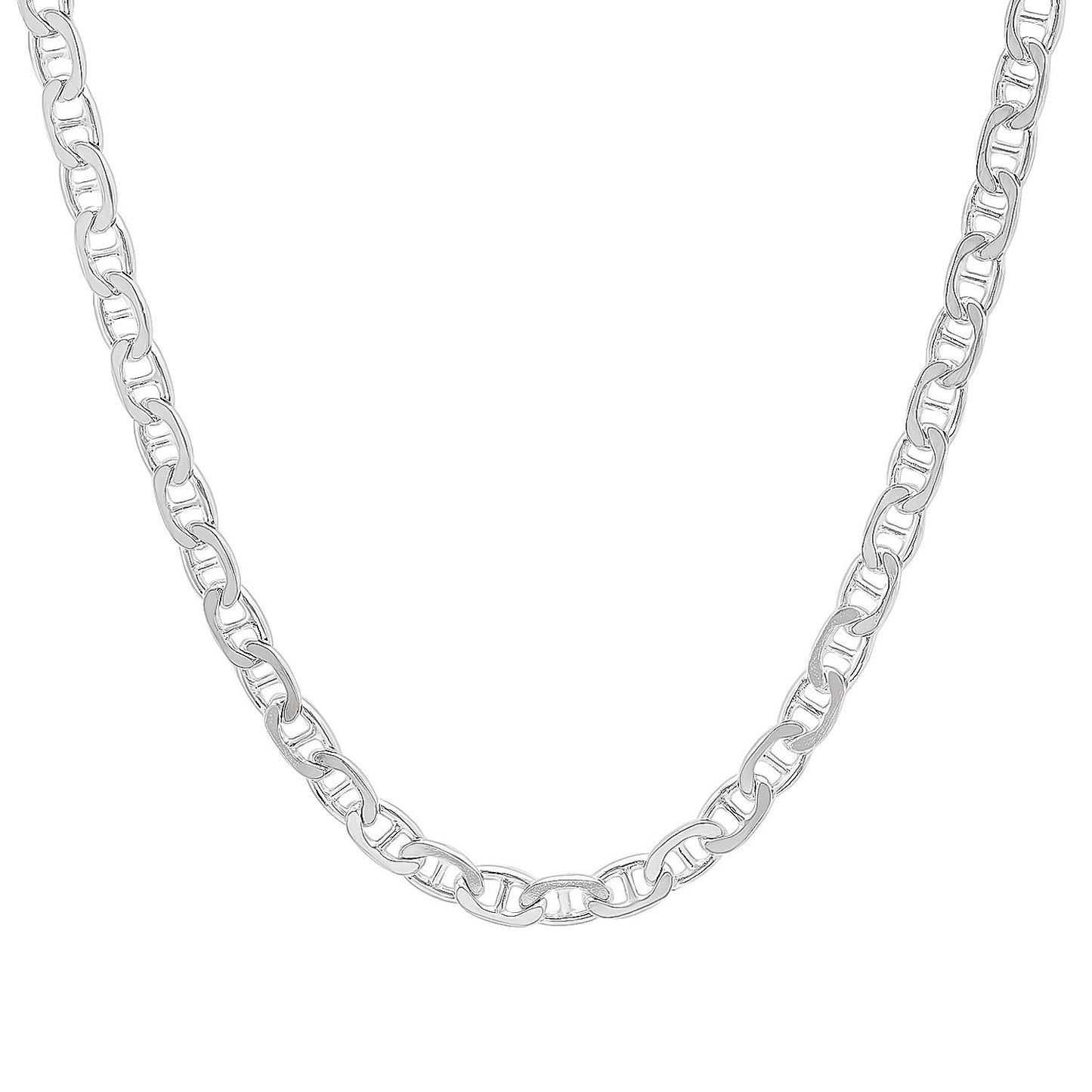 3.5mm Solid .925 Sterling Silver Flat Mariner Chain Necklace + Gift Box