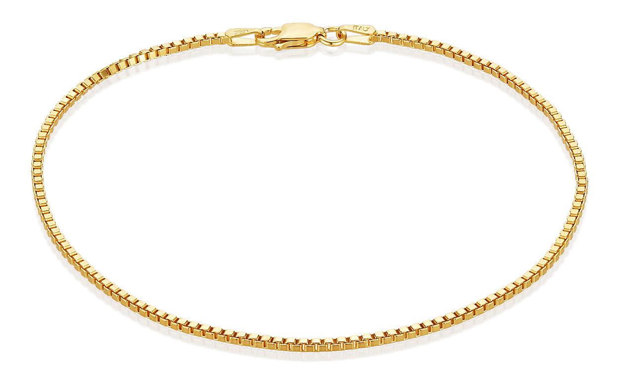 2.3mm Gold Plated Silver Square Box Chain Bracelet