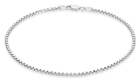 2.3mm Rhodium Plated Silver Square Box Chain Bracelet