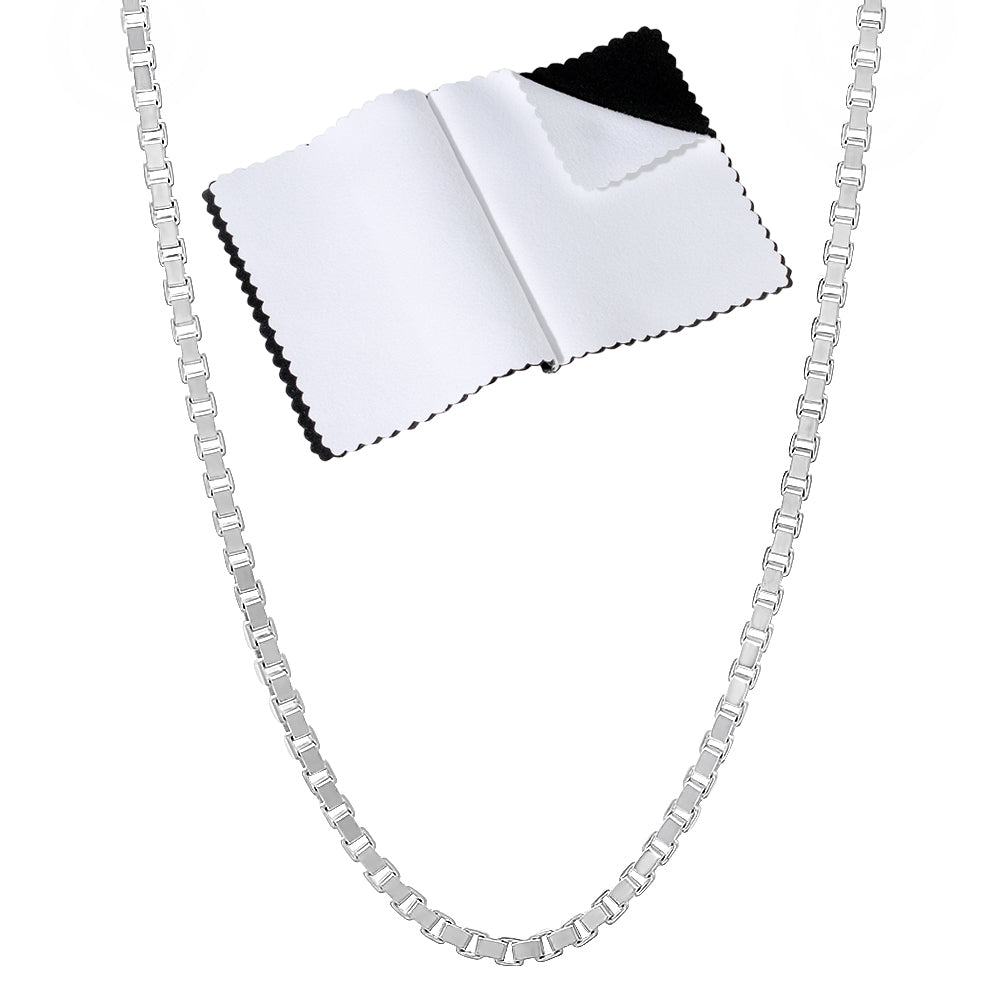 1mm-4mm Solid .925 Sterling Silver Square Box Chain Necklace or Bracelet