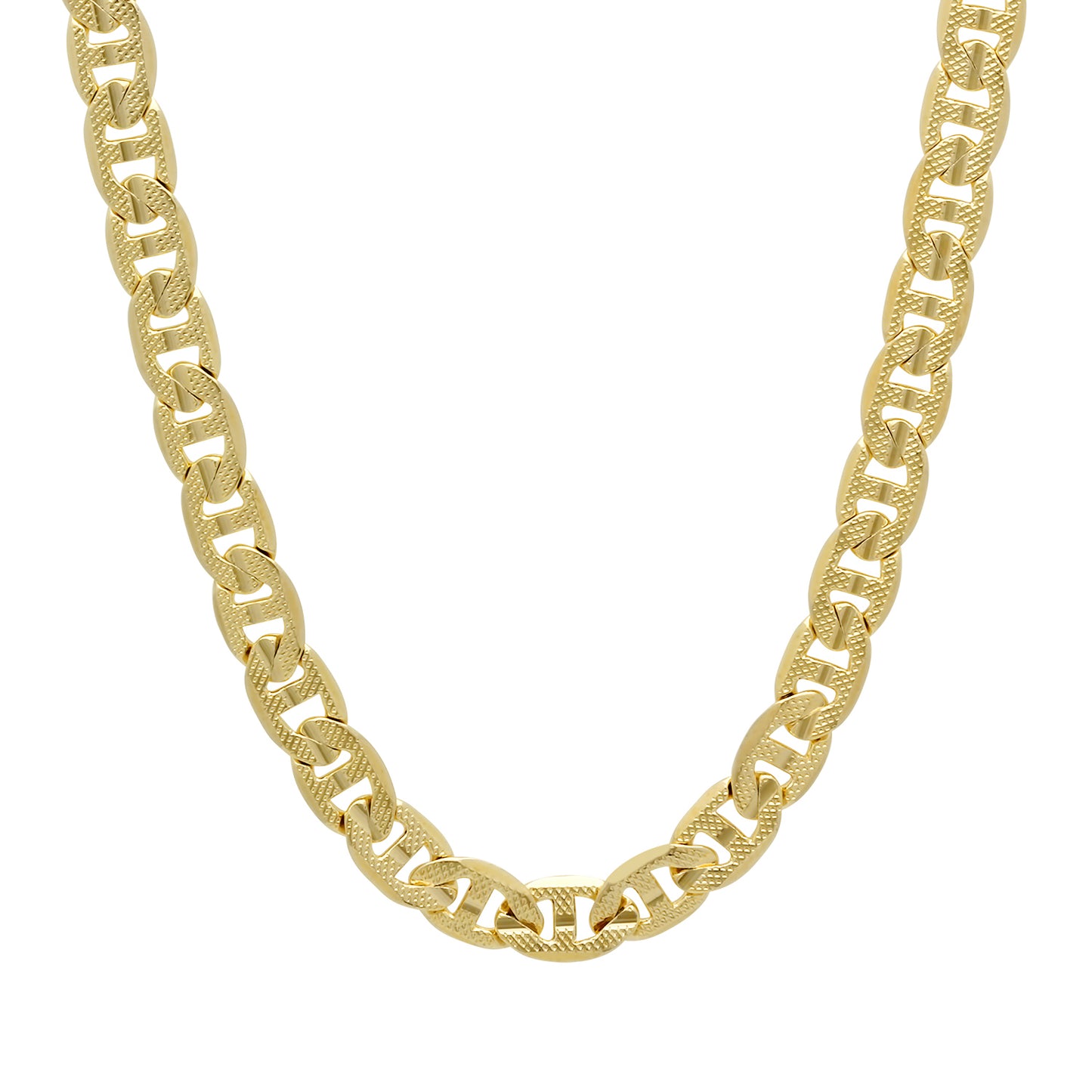 7mm 14k Yellow Gold Plated Flat Mariner Chain Necklace