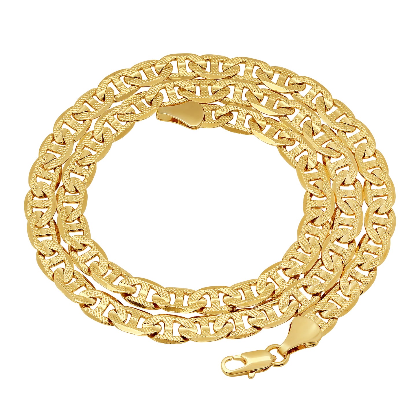 7mm 14k Yellow Gold Plated Flat Mariner Chain Necklace