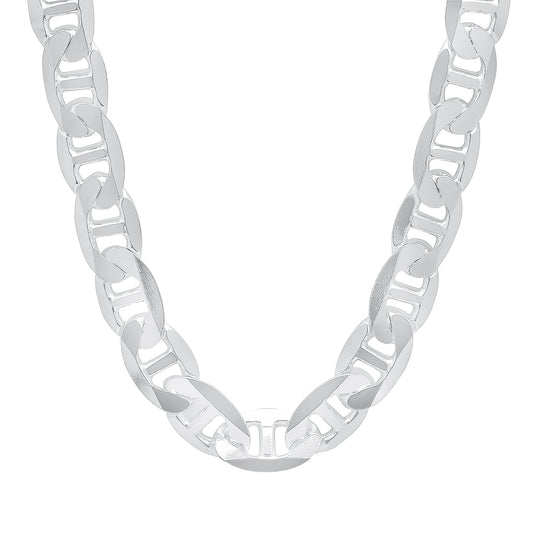 11.5mm Solid .925 Sterling Silver Flat Mariner Chain Necklace