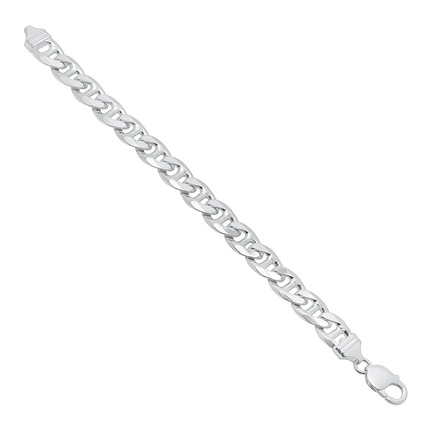 Men's 11.5mm Solid .925 Sterling Silver Flat Mariner Chain Bracelet