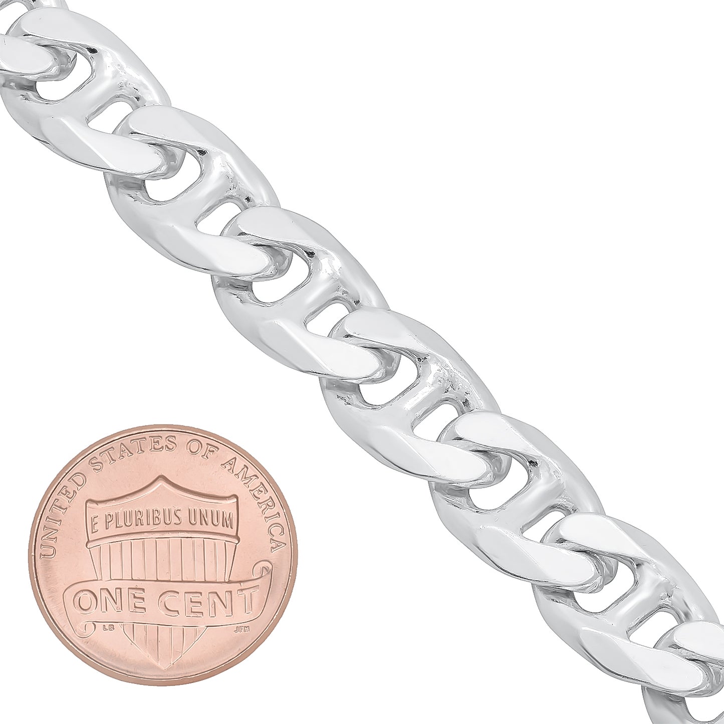 Men's 11.5mm Solid .925 Sterling Silver Flat Mariner Chain Bracelet