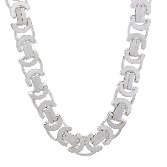 Men's 8mm Solid .925 Sterling Silver Flat Byzantine Chain Necklace