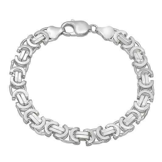 Men's 8mm Solid .925 Sterling Silver Flat Byzantine Chain Bracelet