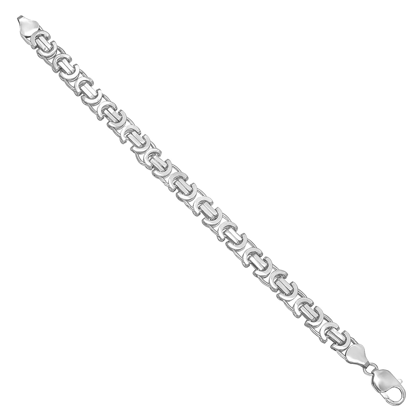 Men's 8mm Solid .925 Sterling Silver Flat Byzantine Chain Bracelet