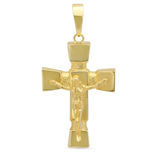 14k Yellow Gold Plated Large Hollow 3D Cross Crucifix Pendant Charm