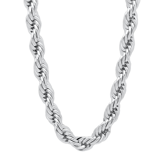 Men's 6.7mm Rhodium Plated Twisted Rope Chain Necklace