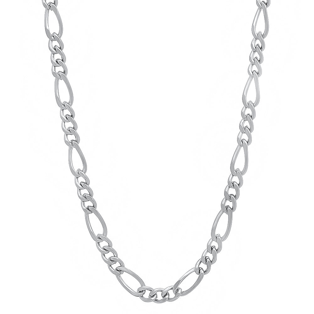 3mm Rhodium Plated Flat Figaro Chain Necklace